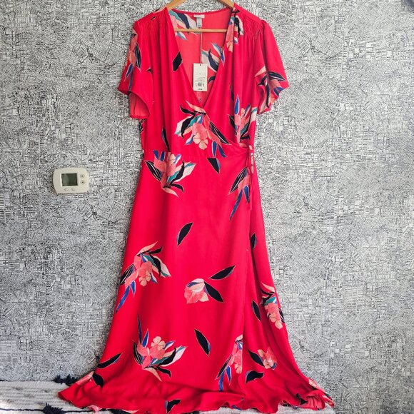 New Day Red Floral Wrap Dress - Picture 1 of 6